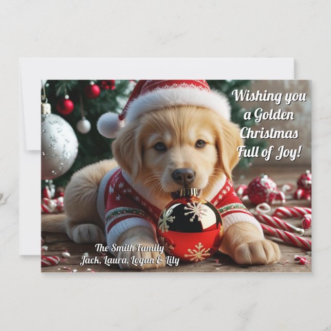 Tarjeta Festiva Navidades dorados recuperador de oro personalizado (Anverso)