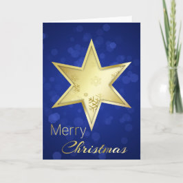 Tarjeta Festiva Navidades dorados Star Blue Bokeh