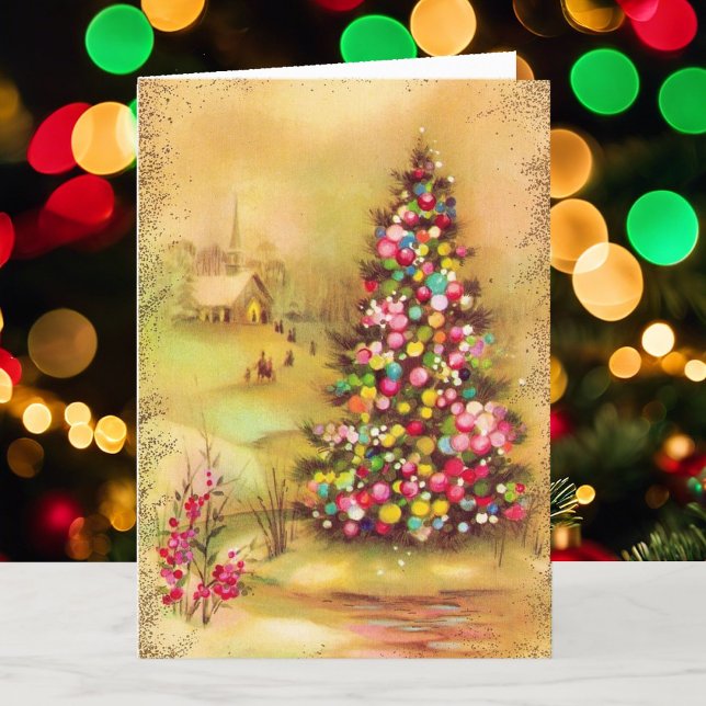 Tarjeta Festiva Navidades dorados ventilar la escena merry y brill (Subido por el creador)