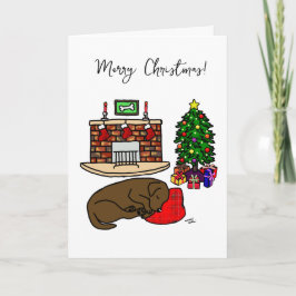 Tarjeta Festiva Navidades durmiendo en el chocolate labrador