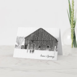 Tarjeta Festiva Navidades ecuestres monocromo caballo de vacacione