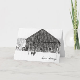 Tarjeta Festiva Navidades ecuestres monocromo caballo de vacacione