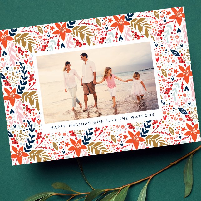 Tarjeta Festiva Navidades Editables Folk Foto Botánica Floral (Subido por el creador)