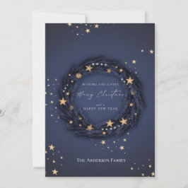 Tarjeta Festiva Navidades Elegant Blue Wreath