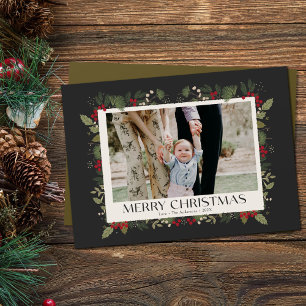 Tarjeta Festiva Navidades Elegant Winter Holly Foto botánica