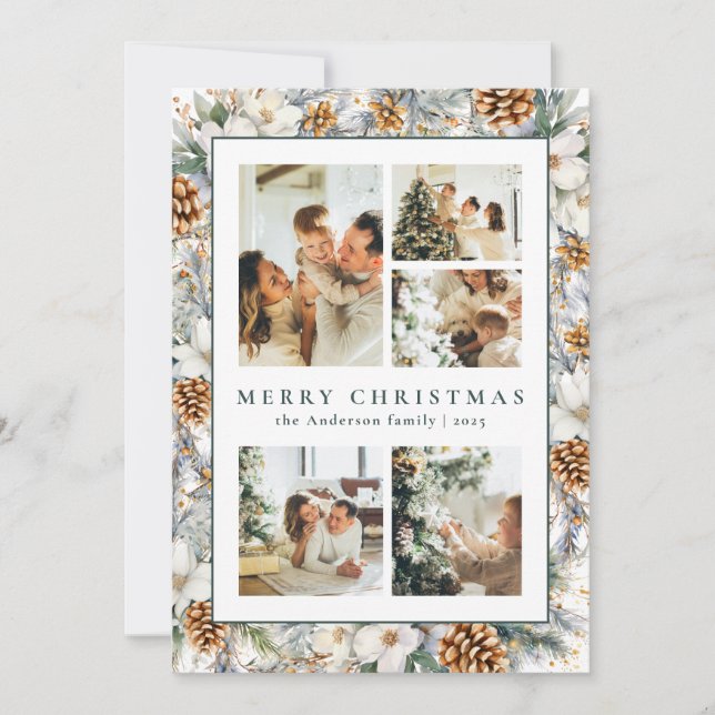 Tarjeta Festiva Navidades Elegante acuarela Foliage Botánico (Anverso)