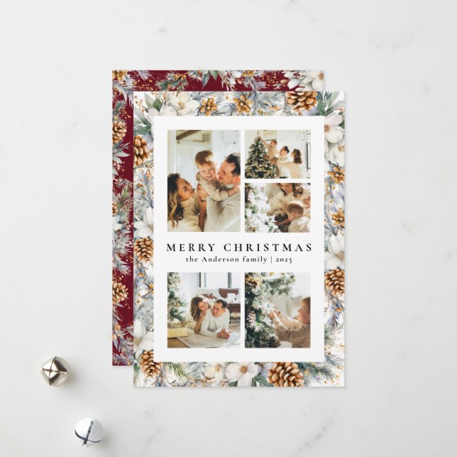 Tarjeta Festiva Navidades Elegante acuarela Foliage Botánico (Anverso/Reverso In Situ)