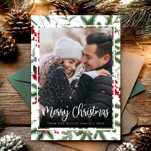 Tarjeta Festiva Navidades Elegante Foto Botánica Festividad Modern