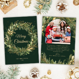 Tarjeta Festiva Navidades Elegante Foto Botánica Verde Moderna