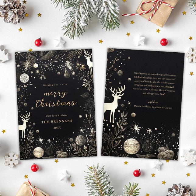 Tarjeta Festiva Navidades Elegante moderno Festividad Negro Único (Christmas Modern Elegant Festive Black Unique Holiday Card)
