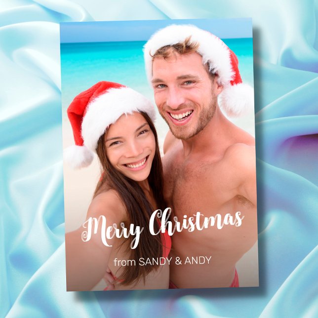 Tarjeta Festiva Navidades Elegante Script 2 Side Design Photo (Subido por el creador)