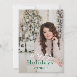 Tarjeta Festiva Navidades Elegante Script Photo Green Happy