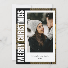 Tarjeta Festiva Navidades Elegante y Moderna Tartán Negro y Oro Ta