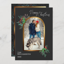 Tarjeta Festiva Navidades elegantes 1 arco de fotos botánico