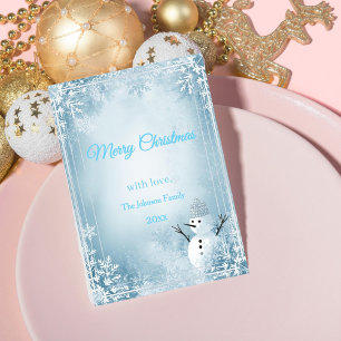 Tarjeta Festiva Navidades elegantes azules y blancos con escarcha