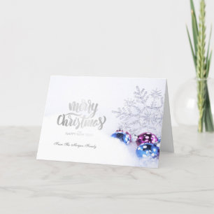 Tarjeta Festiva Navidades elegantes, bolas , compañía de copos de 