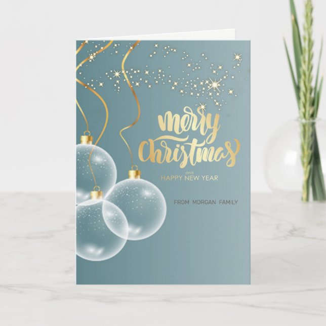 Tarjeta Festiva Navidades elegantes, bolas, Navidades azules de St (Anverso)