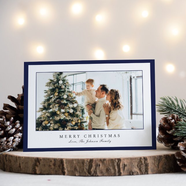 Tarjeta Festiva Navidades elegantes de foto de borde azul mínimo (Subido por el creador)