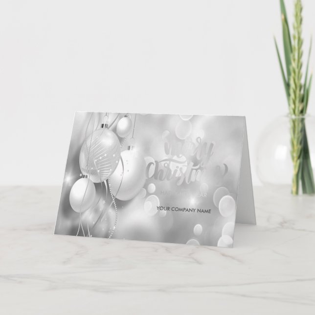 Tarjeta Festiva Navidades elegantes de plata bolas, saludo de empr (Anverso)