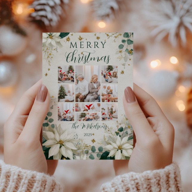 Tarjeta Festiva Navidades Elegantes de Poinsettia Blanca (Subido por el creador)