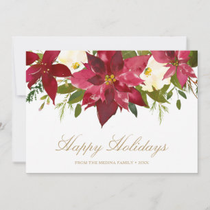 Tarjeta Festiva Navidades elegantes de Poinsettia Gold Happy Holid
