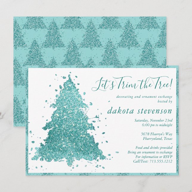 Tarjeta Festiva Navidades elegantes | Fiesta de guarnición de árbo (Anverso / Reverso)