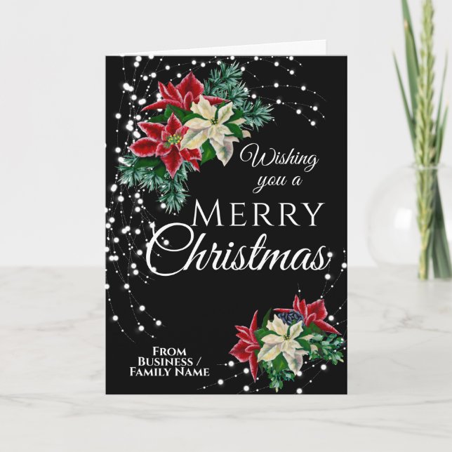 Tarjeta Festiva Navidades elegantes Flor floral de Poinsettia (Anverso)