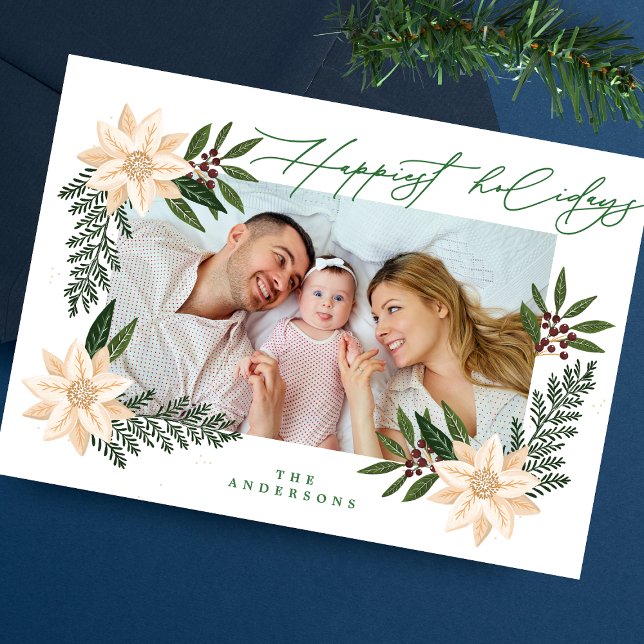 Tarjeta Festiva Navidades elegantes Foto botánica de Poinsettia (Subido por el creador)