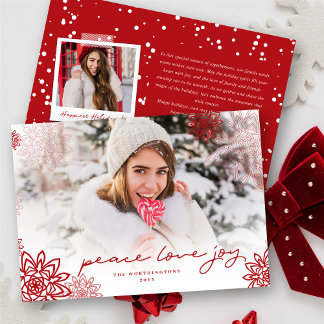 Tarjeta Festiva Navidades elegantes foto de Peace Love Joy Snowfla