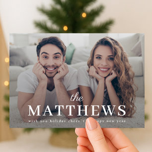 Tarjeta Festiva Navidades elegantes Fotografía de Pareja Verde M
