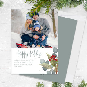 Tarjeta Festiva Navidades Elegantes Holly Berries 1 Foto