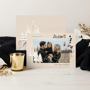 Tarjeta Festiva Navidades Elegantes Modernos Fa La Photo Evergreen