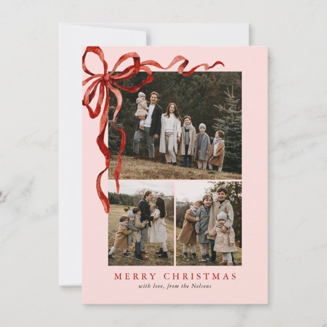 Tarjeta Festiva Navidades Elegantes Red Bow Presupuestario Cuatro  (Anverso)