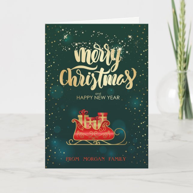Tarjeta Festiva Navidades elegantes Sleigh Green (Anverso)