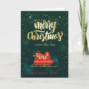 Tarjeta Festiva Navidades elegantes Sleigh Green