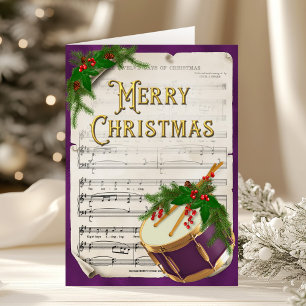 Tarjeta Festiva Navidades elegantes tambores Hoja de cosecha de vi