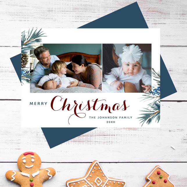 Tarjeta Festiva Navidades elegantes Tipografía 2 imágenes acuarela (Subido por el creador)