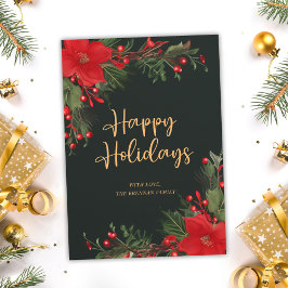 Tarjeta Festiva Navidades elegantes y festivos Botánico Rojo Verde