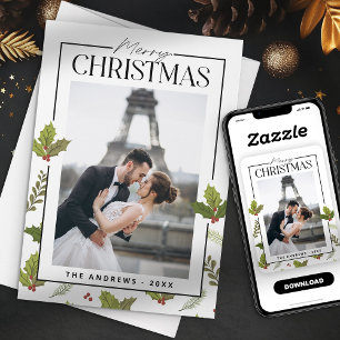 Tarjeta Festiva Navidades elegantes y festivos foto de pareja