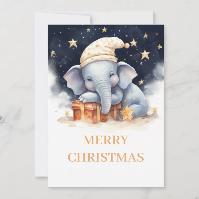 Tarjeta Festiva Navidades Elephant Watercolor (Anverso)
