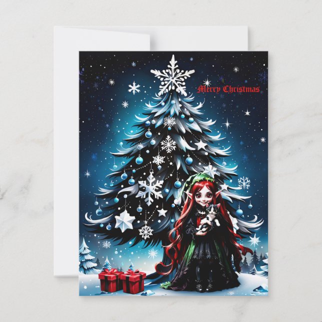 Tarjeta Festiva Navidades Elf con Kitten. (Anverso)