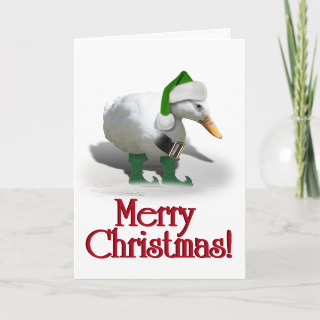 Tarjeta Festiva Navidades Elf Duck - Auxiliar de Santa (Anverso)