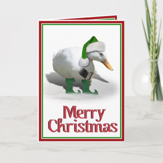 Tarjeta Festiva Navidades Elf Duck - Auxiliar de Santa (Anverso)