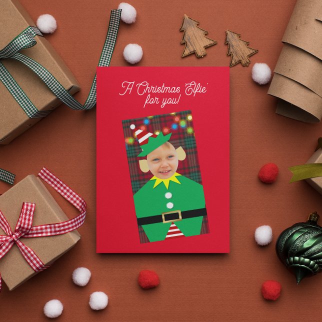 Tarjeta Festiva Navidades Elfie Navidades de fotografía personaliz (Subido por el creador)