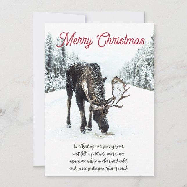 Tarjeta Festiva Navidades Elk Winter Snow Peace Poem Holiday Car (Anverso)