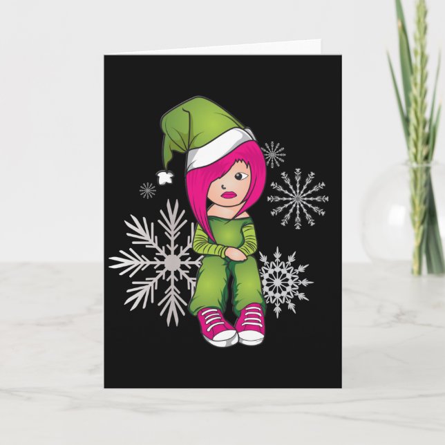 Tarjeta Festiva Navidades Emo Chica Merch (Anverso)