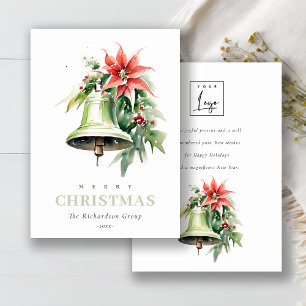 Tarjeta Festiva Navidades empresariales Bell Poinsettia logotipo c
