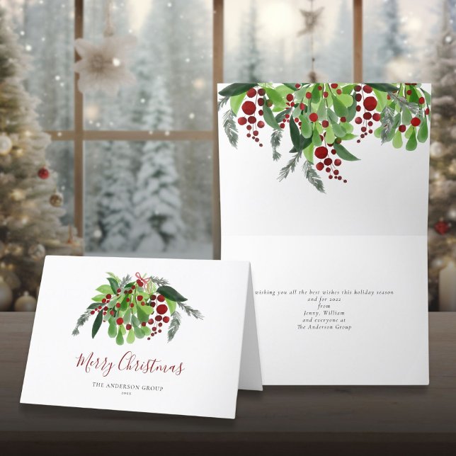 Tarjeta Festiva Navidades empresariales de Red Berries Greenery (Red Berries Greenery Corporate Business Christmas Holiday Card)