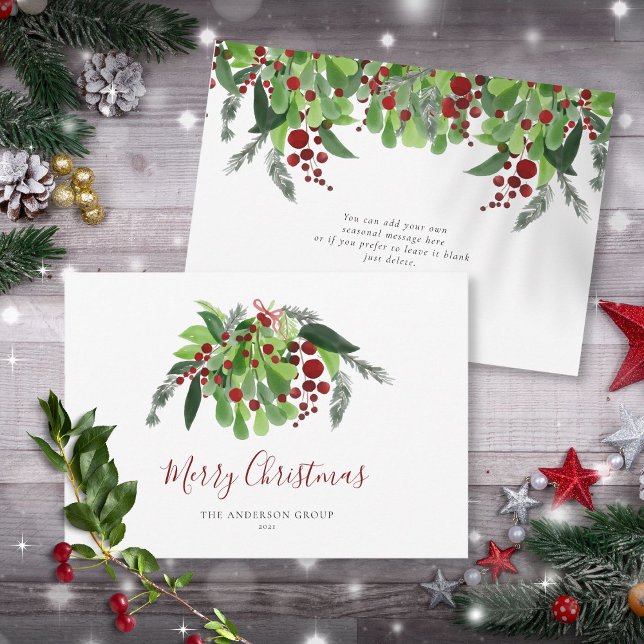 Tarjeta Festiva Navidades empresariales de Red Berries Greenery (Red Berries Greenery Corporate Business Christmas Holiday Card)