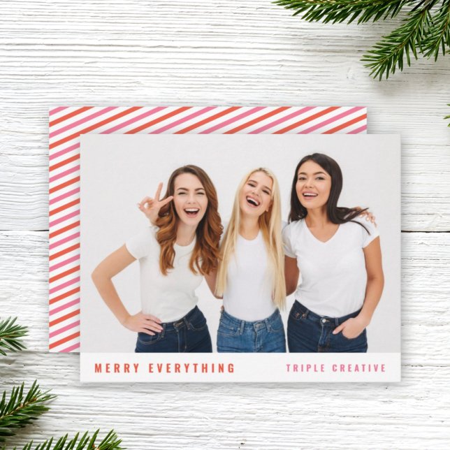 Tarjeta Festiva Navidades empresariales | Fun Stylish Team Photo (Fun modern team photo card with vibrant pink and red festive colour palette)